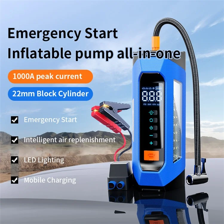 PS-219 All-in-One Emergency Start 6000mAh Battery Power Supply Vehicle Air Pump - Blue