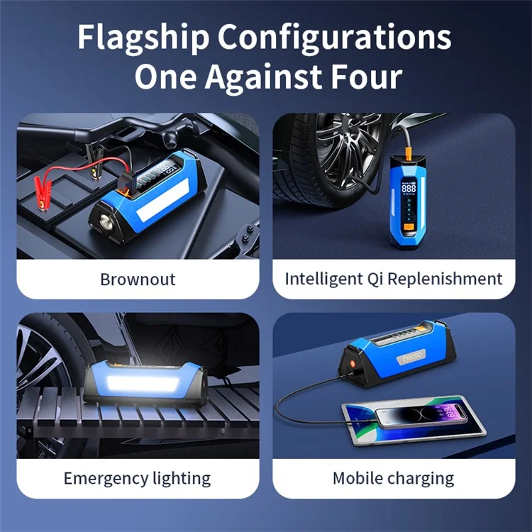 PS-219 All-in-One Emergency Start 6000mAh Battery Power Supply Vehicle Air Pump - Blue