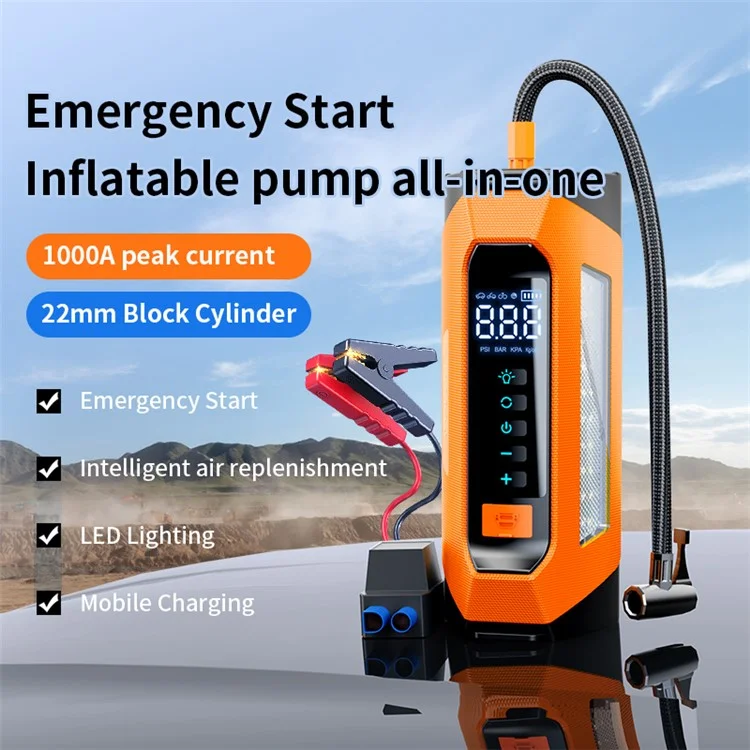 PS-219 All-in-One Emergency Start 6000mAh Battery Power Supply Vehicle Air Pump - Orange