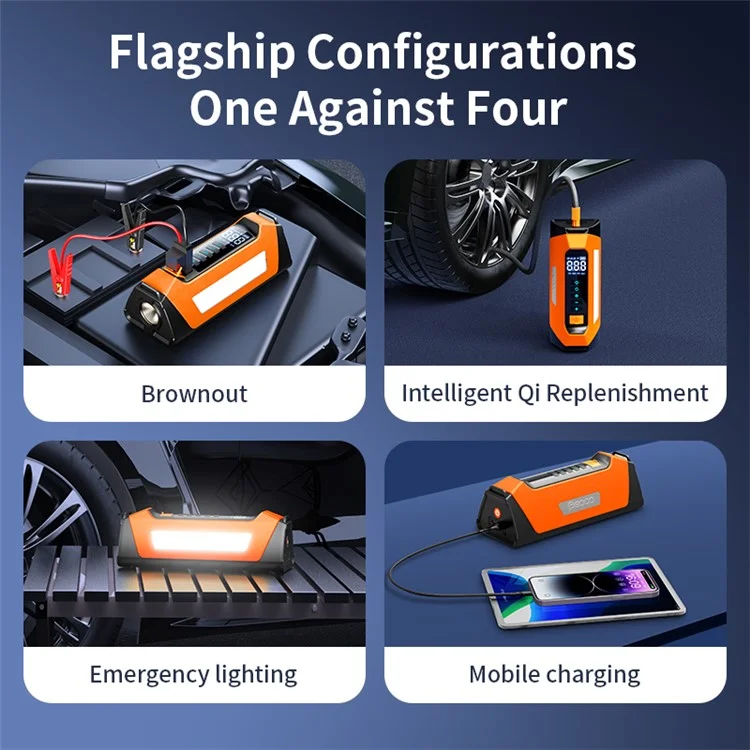 PS-219 All-in-One Emergency Start 6000mAh Battery Power Supply Vehicle Air Pump - Orange