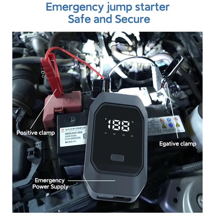 JP01 12V 8000mAh Car Emergency Jump Starter with LED Light, Power Band Function