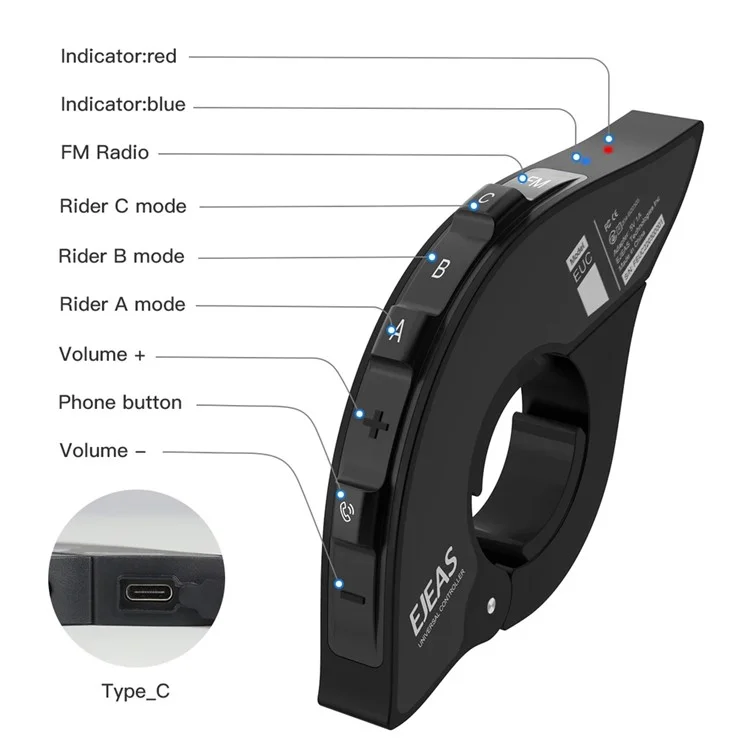 EJEAS EUC Motorrad-Intercom Bluetooth-Controller - Frequenzsteuerung, Anrufannahme, Musikwechsel
