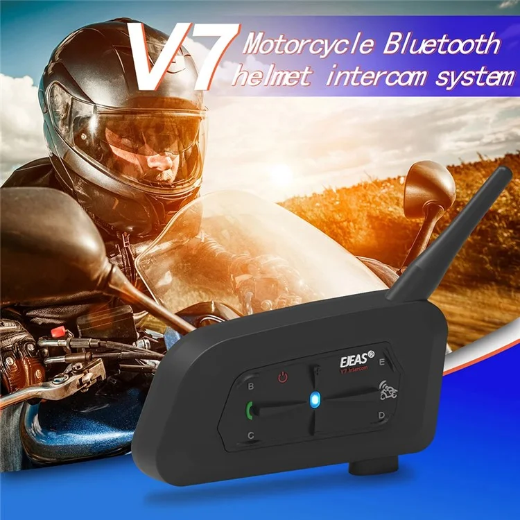 EJEAS V7 1 Paar Motorrad-Helm-Intercom Bluetooth 5.1 Headset 700m Drahtloser Kommunikator für 7 Fahrer