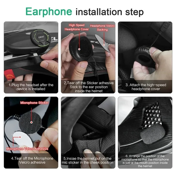 EJEAS Q8 1Pair Mesh3.0 Intercomunicador Bluetooth para Capacete de Motocicleta para 6 Pilotos (CE)