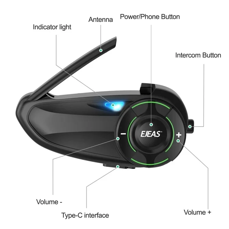 EJEAS Q8 Mesh3.0 Intercom Motorrad-Helm Bluetooth Headset für 6 Fahrer