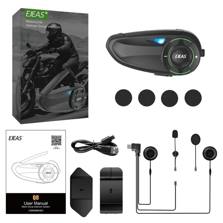 EJEAS Q8 Mesh3.0 Intercom Motorrad-Helm Bluetooth Headset für 6 Fahrer