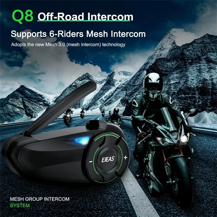 EJEAS Q8 Mesh3.0 Intercom Motorrad-Helm Bluetooth Headset für 6 Fahrer
