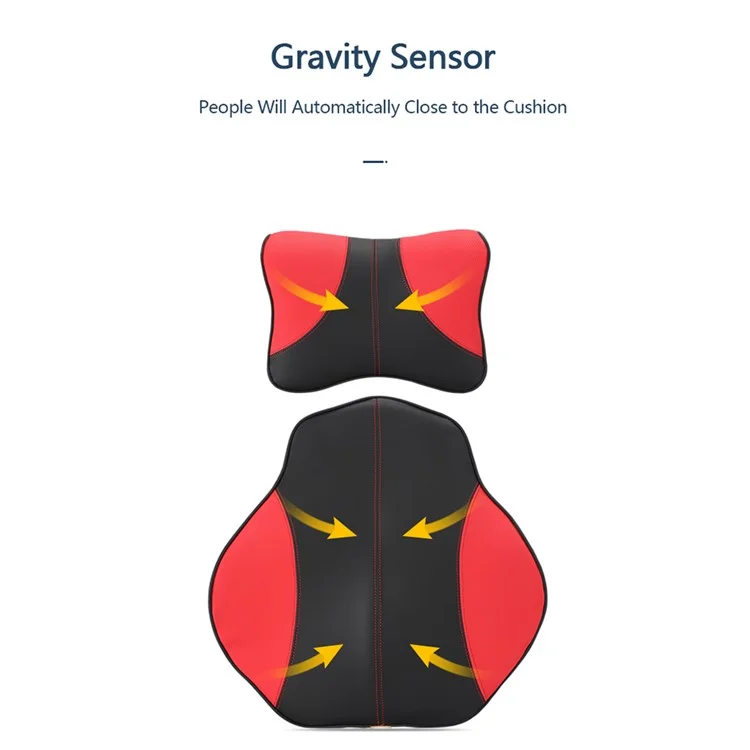 2Pcs TK002 Memory Foam Car Lumbar Support Back Cushion and Headrest Neck Pillow Set for Car Seat Office Chair - Black Leather/Red Line