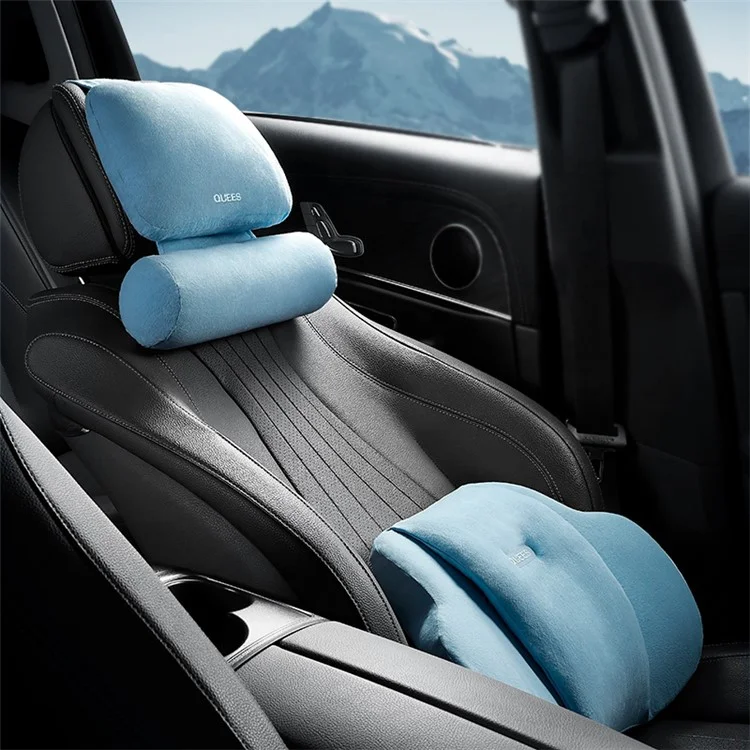 QUEES Car Neck Pillow Headrest Pillow Lumbar Support Waist Cushion Pad Auto Vehicle Supply - Grey