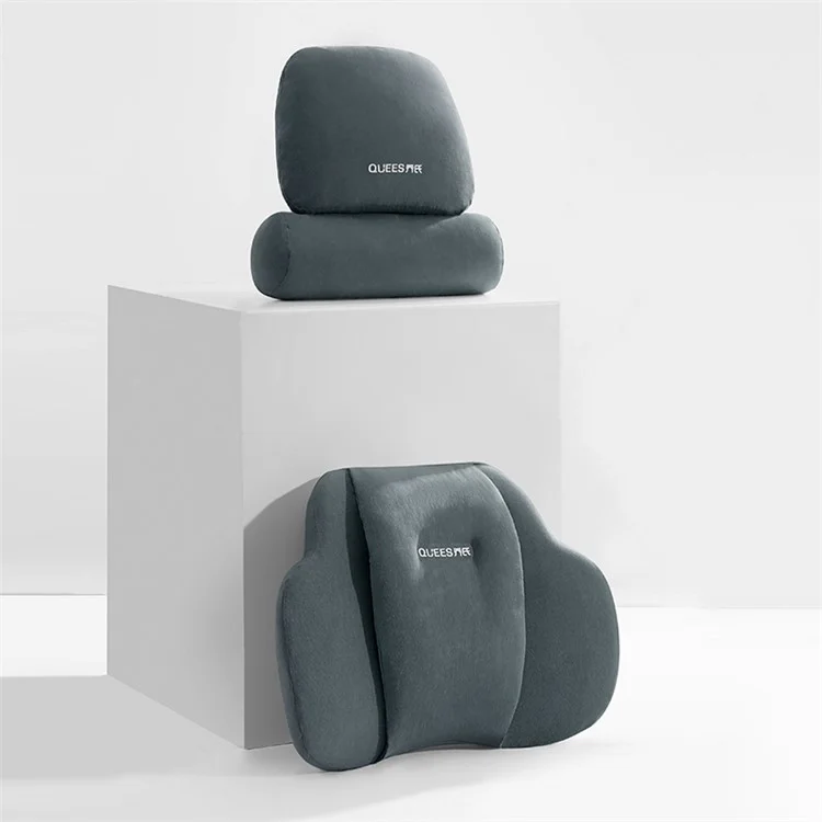 QUEES Car Neck Pillow Headrest Pillow Lumbar Support Waist Cushion Pad Auto Vehicle Supply - Grey