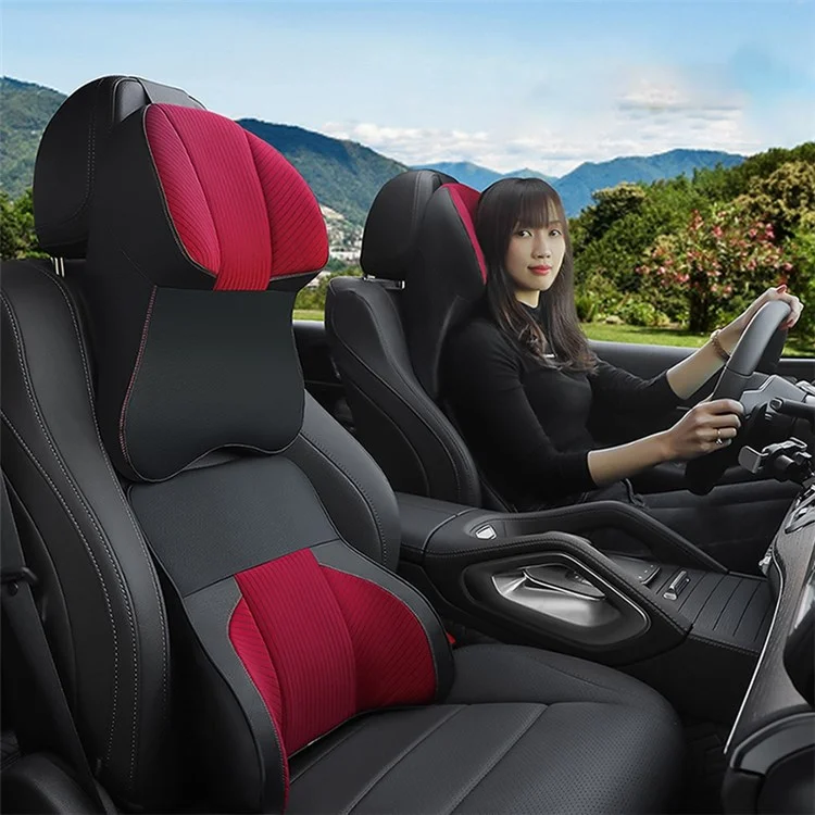 Xionguan TK024AB 2 Pcs Seato de Car Seat Rechest Collot + Soporte de Soporte Lumbar Juego de Cojín - Negro / Rojo