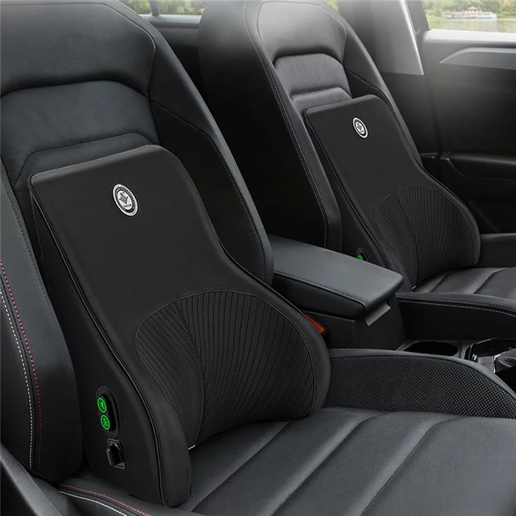 XIONGGUAN TK008B Car Lumbar Support Cushion PVX+Mesh Cloth Lumbar Cushion with Electric Massage Function for Office Traveling - Black