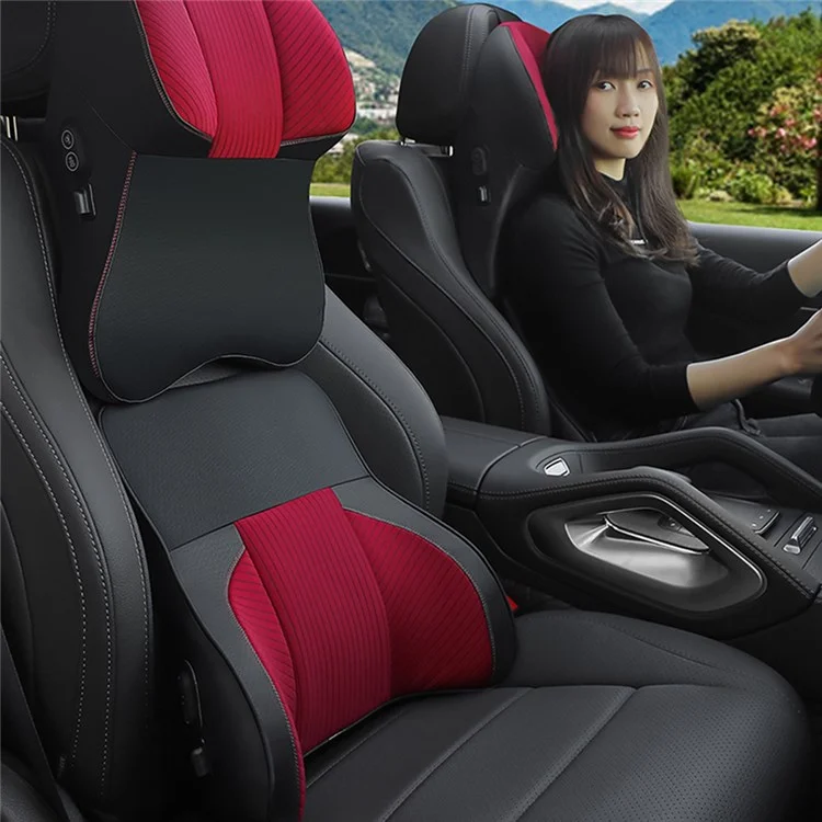 XIONGGUAN TK023AB Lumbar Support Cushion for Car Memory Foam Car Seat Electric Massage Lumbar Support Cushion with Headrest Pillow for Office Traveling - Black / Red