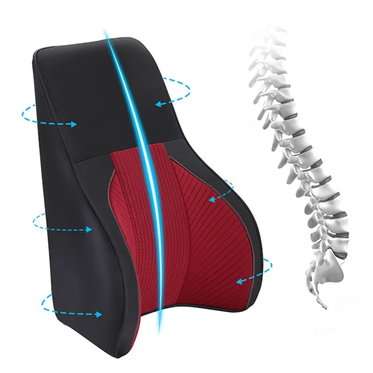 Xiongguan TK024B Asiento Del Automóvil Soporte Lumbar Cushion Cuero Transpirable+memory Foam Protección de la Cintura Almohada - Negro/rojo