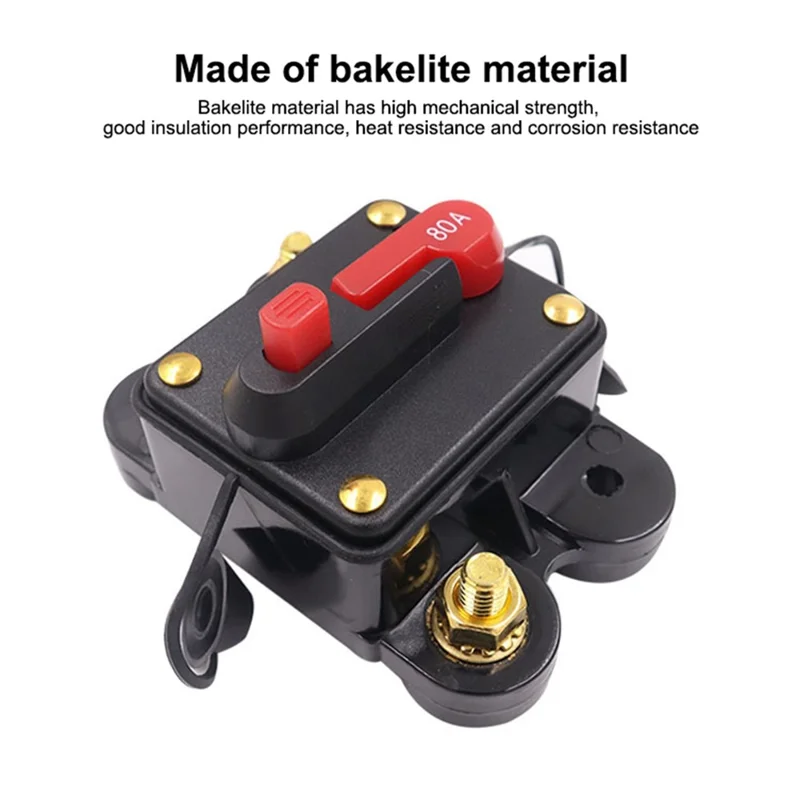 80A DC 12-48V Car Audio Stereo Circuit Breaker Automatic Reset Fuse Holder Automatic Circuit Breaker, Circuit Protector
