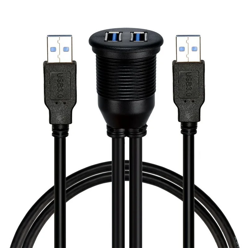 1m Flush Mount Dual USB Dock Adapter Dashboard Panel USB 3.0 Port Extension Cable