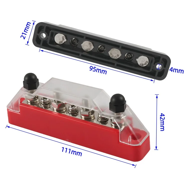 A7473 2Pcs  /  Set 7-Way Power Distribution Block 4 x M6 Terminal Studs, 3 x M4 Terminal Screws Battery Bus Bar for Car Marine Boat (Black+Red)