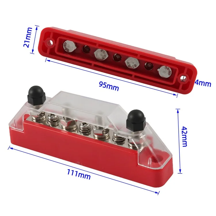 A7473 7-Way Power Distribution Block 4 x M6 Terminal Studs, 3 x M4 Terminal Screws Battery Bus Bar for Car Marine Boat - Red