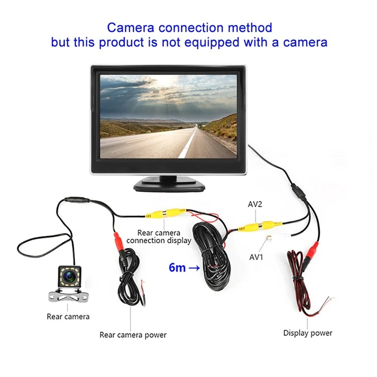 RH-505 5 '' Tela LCD Tela Traseira Vista de Backup de Estacionamento e Câmera Reversa Com Cabo de Alimentação+2 Suportes