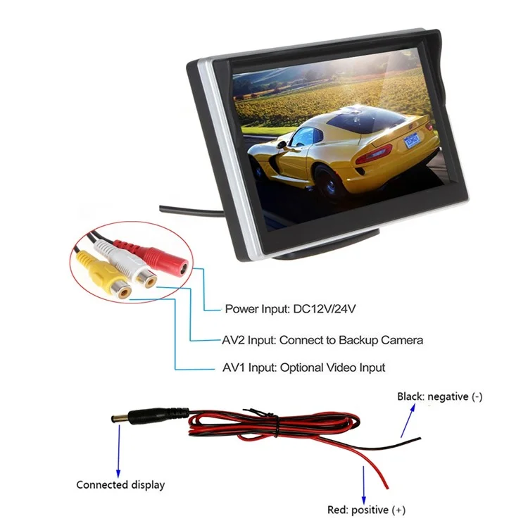 RH-505 5'' LCD Display Screen Rear View Backup Car Parking and Reverse Camera with Power Supply Cable+2 Brackets