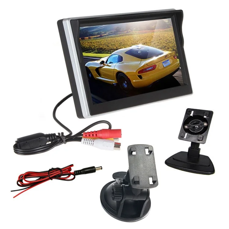 Pantalla LCD RH-505 5 '' LCD Vista Trasera Vista de Respaldo Estacionamiento Para Automóvil y Cámara Inversa Con Cable de Suministro de Alimentación+2 Soportes