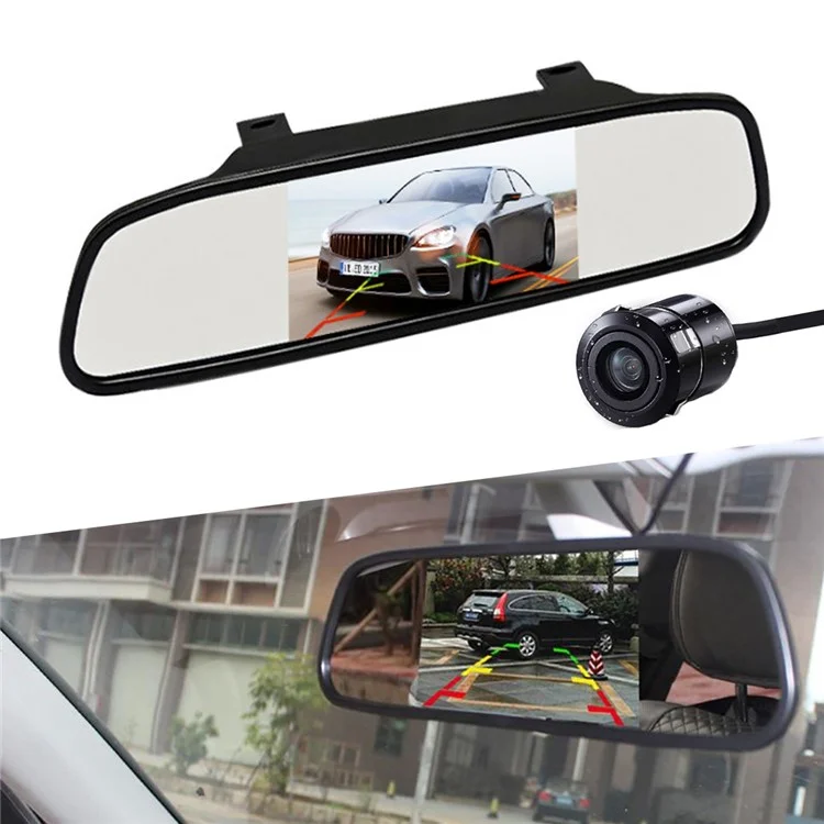 RH-503 5.0 inch Rearview Mirror HD Car Display with Round Camera / Video Cable Waterproof Rear View Monitor
