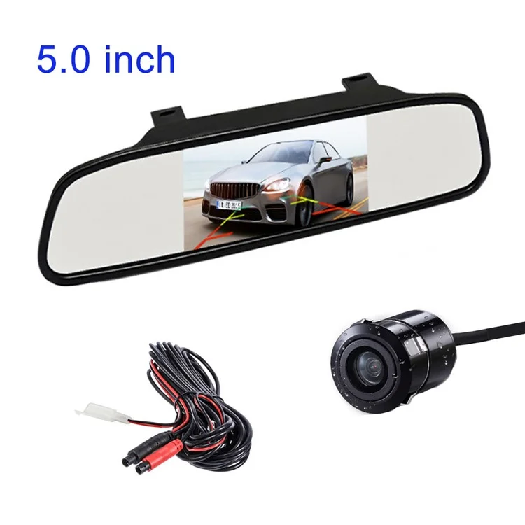 RH-503 5.0 inch Rearview Mirror HD Car Display with Round Camera / Video Cable Waterproof Rear View Monitor