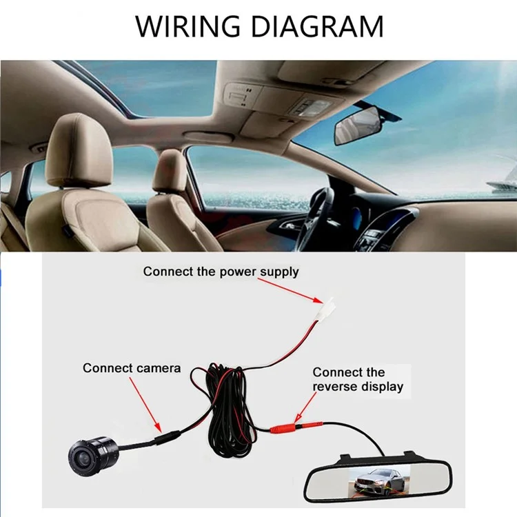 RH-503 5.0 inch Rearview Mirror HD Car Display with Round Camera / Video Cable Waterproof Rear View Monitor