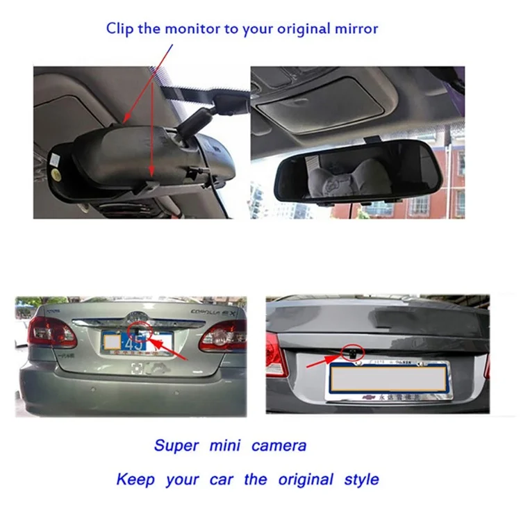 RH-503 5.0 inch Rearview Mirror HD Car Display with Round Camera / Video Cable Waterproof Rear View Monitor