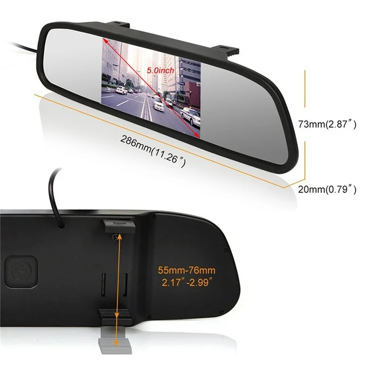 RH-503 5.0 inch Rearview Mirror HD Car Display with Round Camera / Video Cable Waterproof Rear View Monitor
