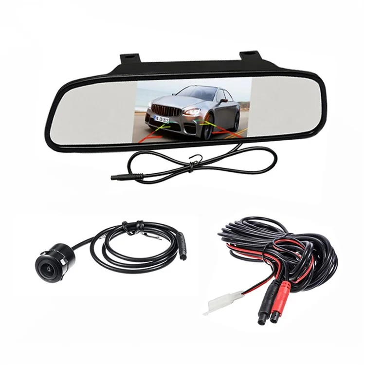 RH-503 5.0 inch Rearview Mirror HD Car Display with Round Camera / Video Cable Waterproof Rear View Monitor