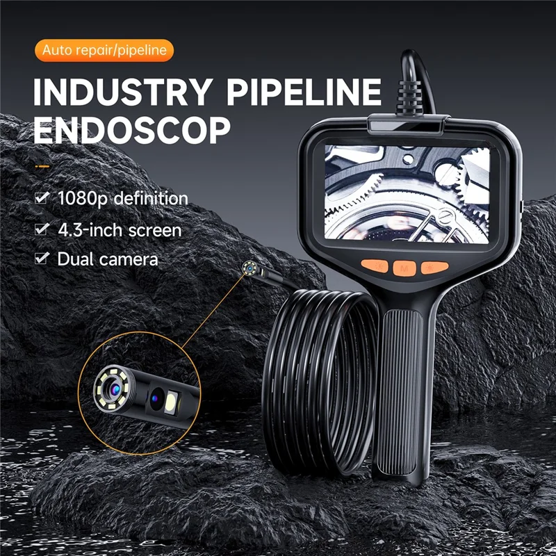 P200 2m Hard Wire Hand-Held Industrial Endoscope 8mm Dual Lens 4.3-inch Screen Borescope