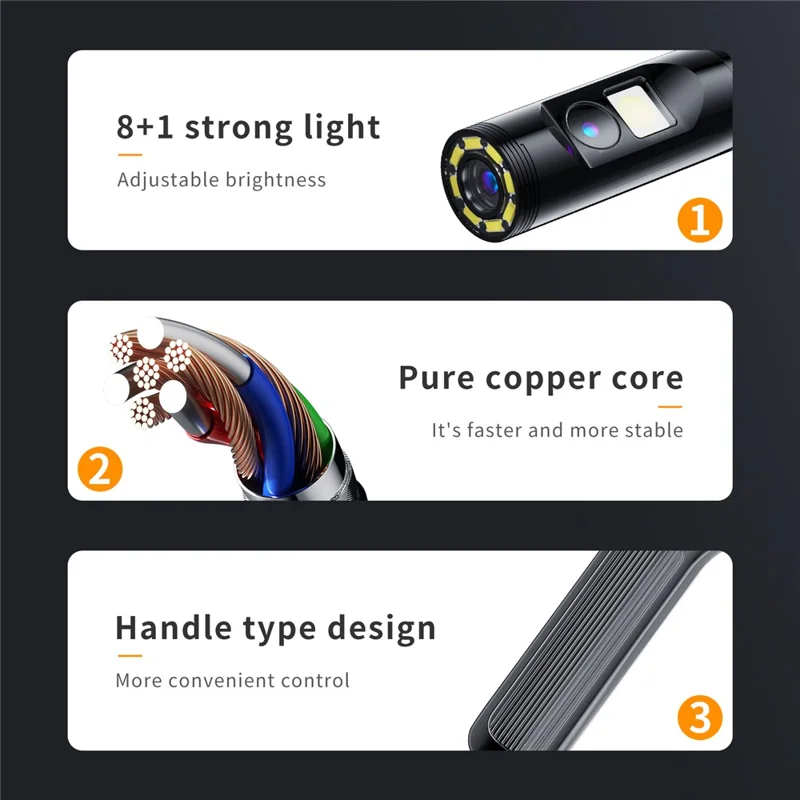 P200 2m Hard Wire Hand-Held Industrial Endoscope 8mm Dual Lens 4.3-inch Screen Borescope