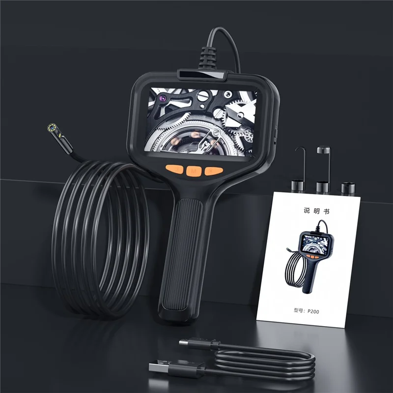 P200 2m Hard Wire Hand-Held Industrial Endoscope 8mm Dual Lens 4.3-inch Screen Borescope
