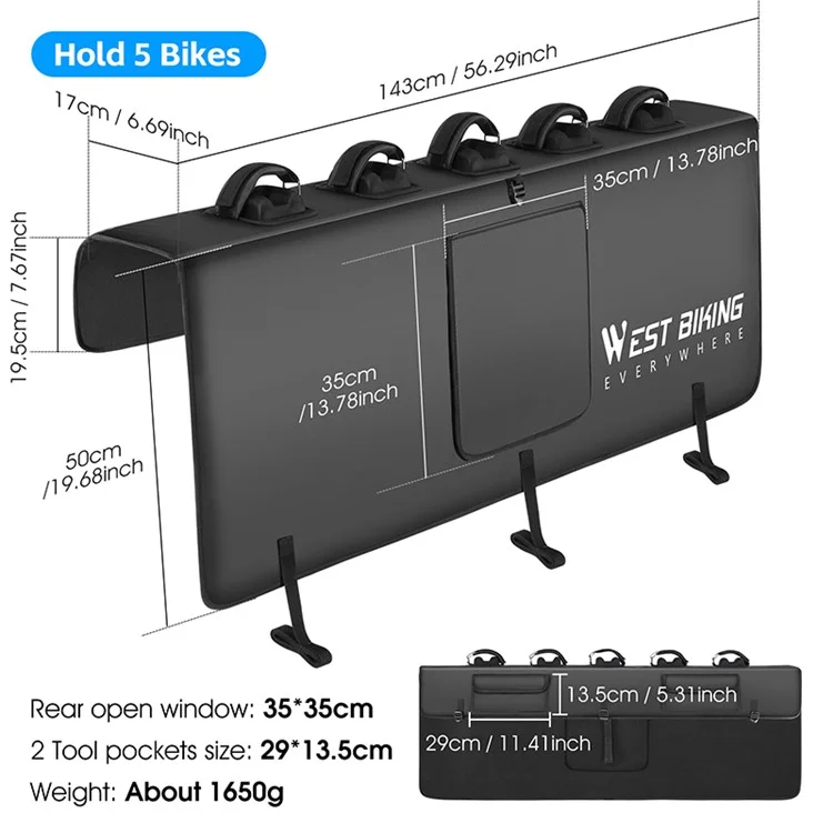 WEST BIKING YP0707370 Tapis de protection pour hayon de camion étanche, Tapis de transport de vélo, Peut accueillir 5 vélos