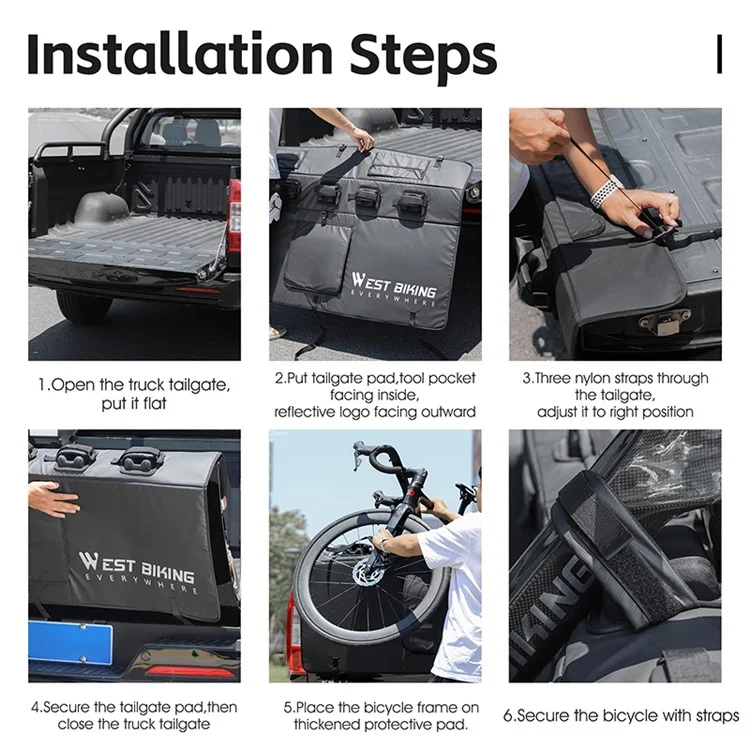 WEST BIKING YP0707370 Tapis de protection pour hayon de camion étanche, Tapis de transport de vélo, Peut accueillir 5 vélos