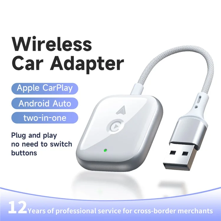 2 in 1 Carplay / Android Auto Wired to Wireless Adapter Bluetooth+Wifi Connection Converter - White