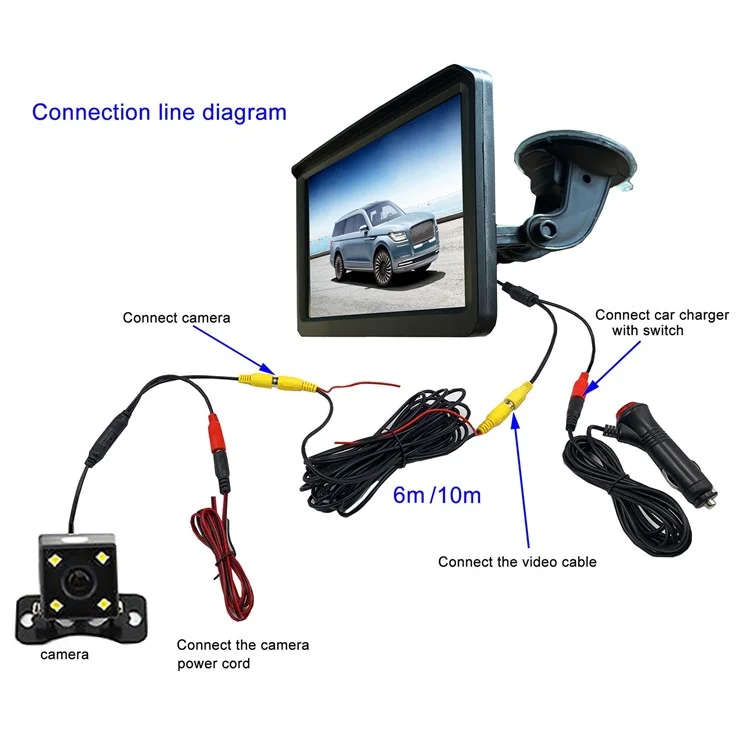 RH-702C 7 '' Monitor de Pantalla LCD de Pantalla Grande 12V 24V Estacionamiento Para el Estacionamiento de la Cámara Trasera de 4 Led Kit