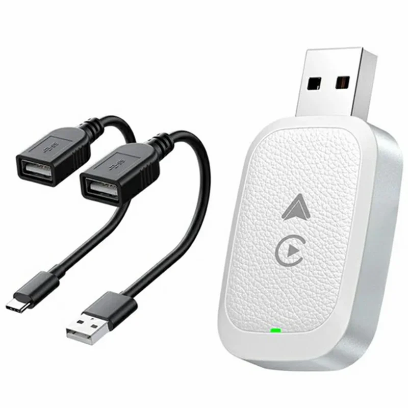2-in-1 Android Auto and CarPlay Adapter Wired to Wireless USB Smart Dongle - White
