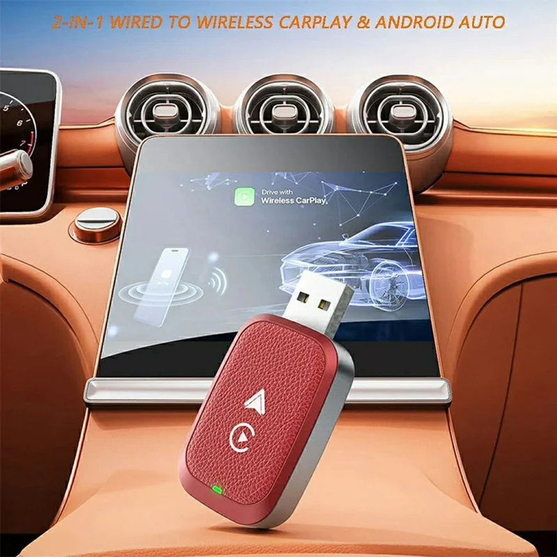 2-in-1 Android Auto and CarPlay Adapter Wired to Wireless USB Smart Dongle - White
