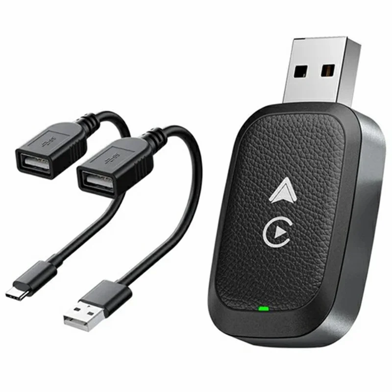 2-in-1 Android Auto and CarPlay Adapter Wired to Wireless USB Smart Dongle - Black