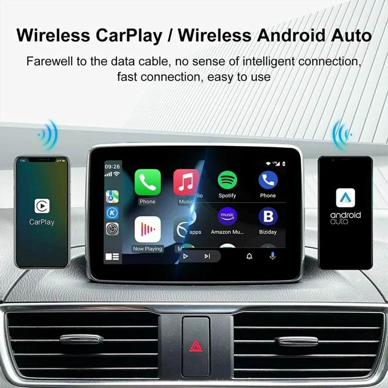 2-in-1 Android Auto and CarPlay Adapter Wired to Wireless USB Smart Dongle - Black