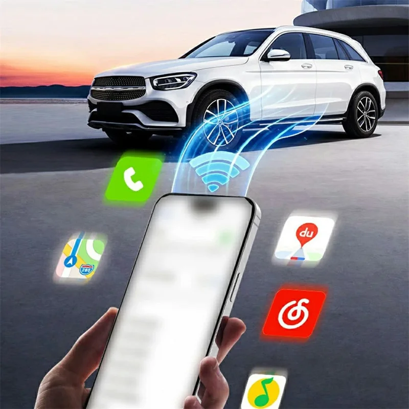 2-in-1 Android Auto and CarPlay Adapter Wired to Wireless USB Smart Dongle - Black