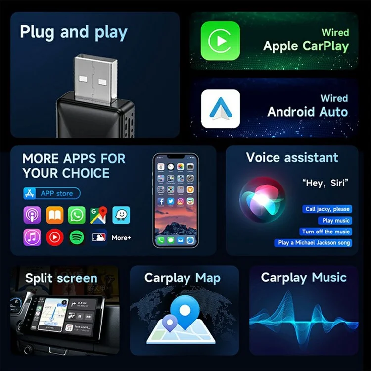 2-in-1 Carplay Android Auto USB-Adapter OTA-Upgrade Plug and Play Kabellos zu Kabellos Dongle Box