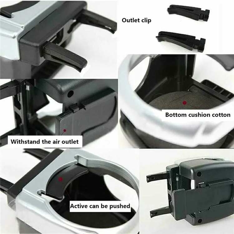 Support multi-fonction porte-boissons pour aération de voiture en plastique - Argent