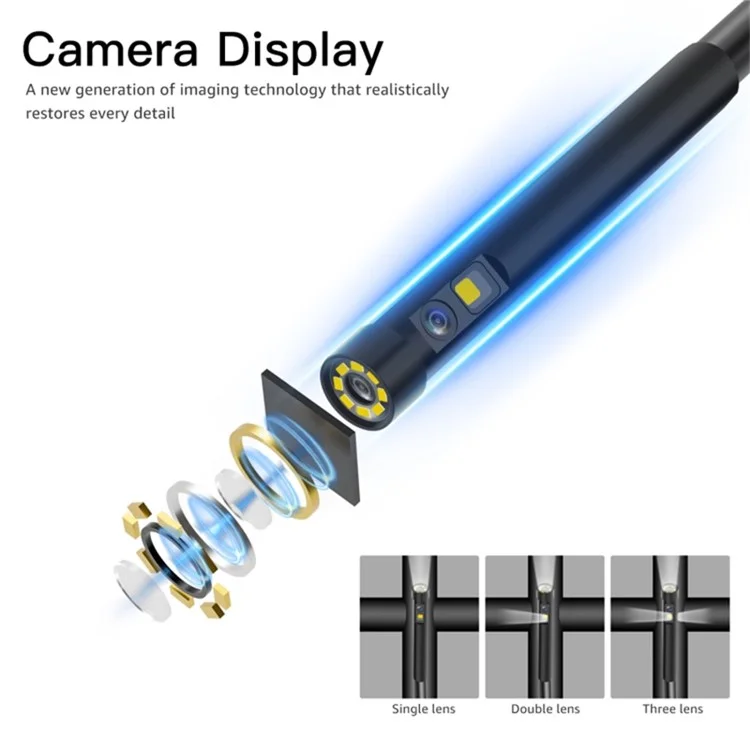 T29 Digital Borescope with 1 m rigid cable, 7.9 mm dual lens, 1080P industrial endoscope, IP67 waterproof camera