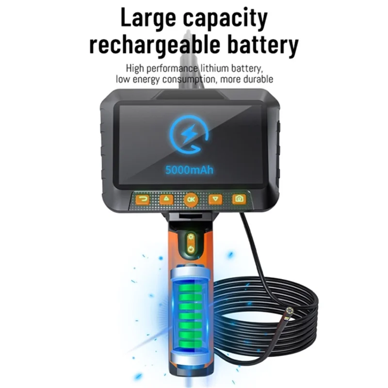 T27 Digital Industrial Borescope 10m 5.5mm Dual-Lens 5-inch 1080P Handheld Endoscope with Light