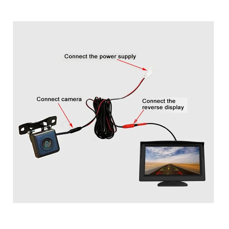 RH-512 5'' LCD Display Monitor Car Parking Reverse Waterproof AHD Square Rear Camera with Video Line