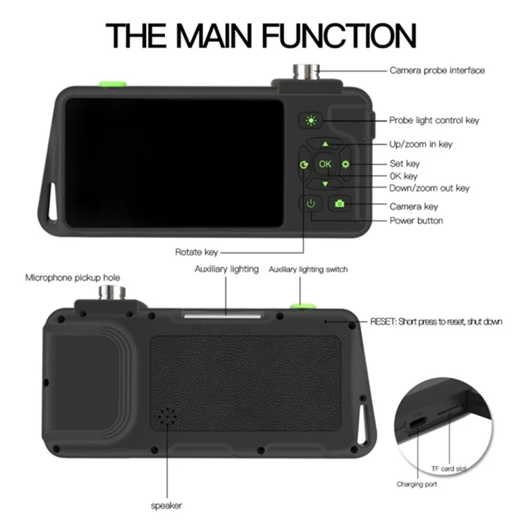 T22 Dual Lens Industrial Endoscope with 4pcs Light 3.5m 4.5 inch 5.5mm 1080P IP67 Waterproof Digital Borescope
