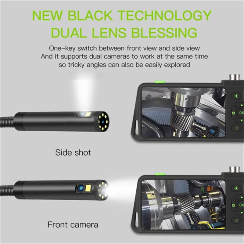 T22 7.9mm Dual Lens Industrial Endoscope with Light 10m 4.5 inch 1080P IP67 Waterproof Borescope